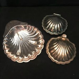 Vintage Set Of 3 Wedding Silver Plated Shell  B8